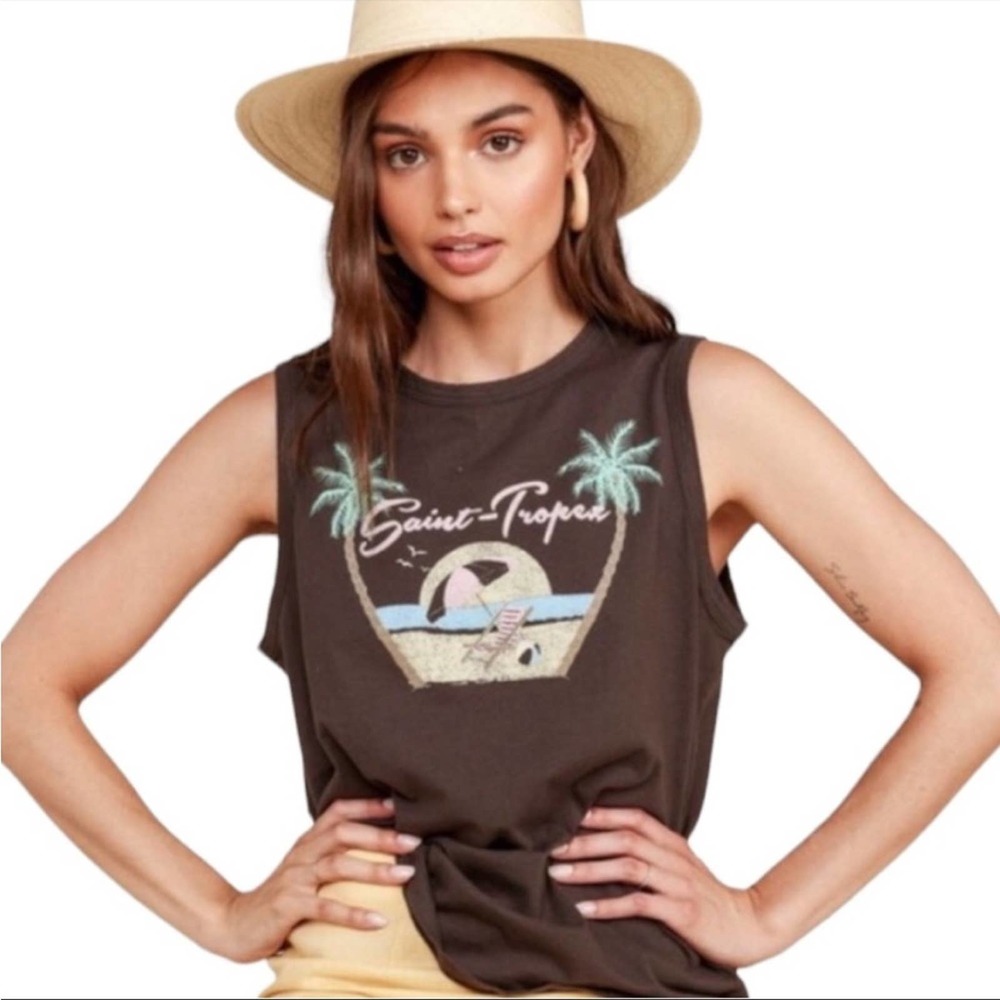 MATE the Label Brown Tank Top with Beach Graphic